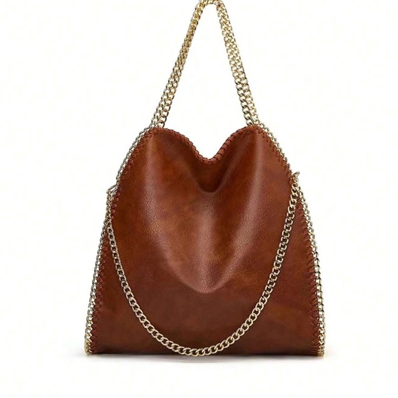 Luxe Soft Vegan Leather Chain Shoulder Tote Bag - Picture 13 of 16